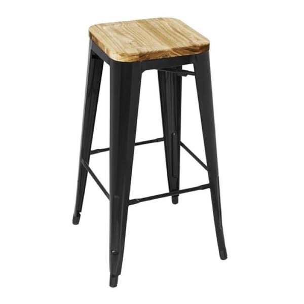 Bolero Steel Bistro High Stool with Wooden Seatpad (Black) (Pack 4)