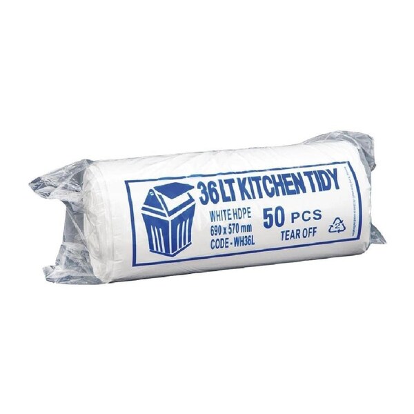 PR BUSTER - Jantex Kitchen Tidy Garbage Bag White - Large - 36Ltr (Pack 50)