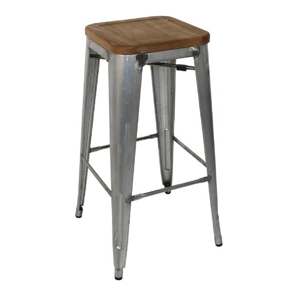 Bolero Steel Bistro High Stool with Wooden Seatpad (Galvanised) (Pack 4)