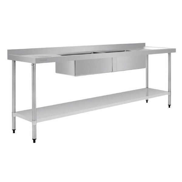 Vogue Double Bowl Sink Double Drainer - 2400mm x 700mm (90mm Drain)