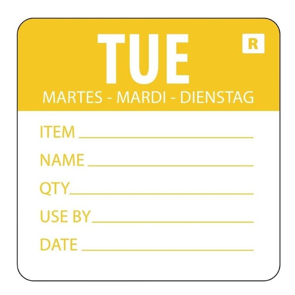 Hygiplas Day Of the Week Removable Food Prep Label Tuesday 2'' (Roll 500)