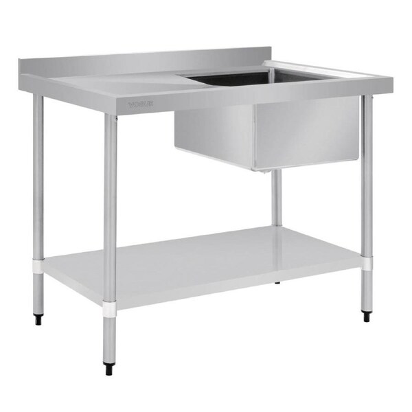 Vogue Single Bowl Sink L/H Drainer - 1200mm x700mm (90mm Drain)