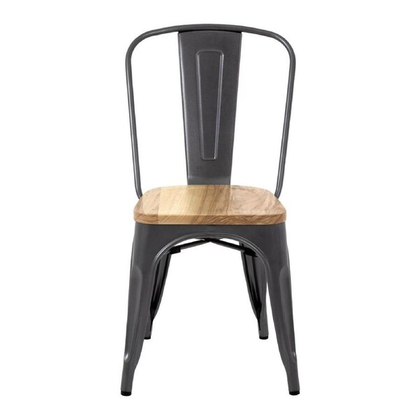Bolero Gun Metal Grey Steel Dining Sidechair with Wooden Seatpad (Pack 4)