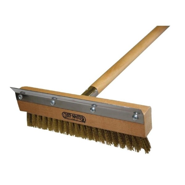 Classic Pizza Oven Brush - Brass Bristles/Stainless Steel Scraper Blade- Commercial