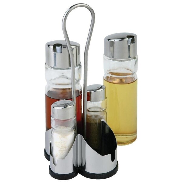 Cruet Set & Stand - Salt Pepper Vinegar Oil