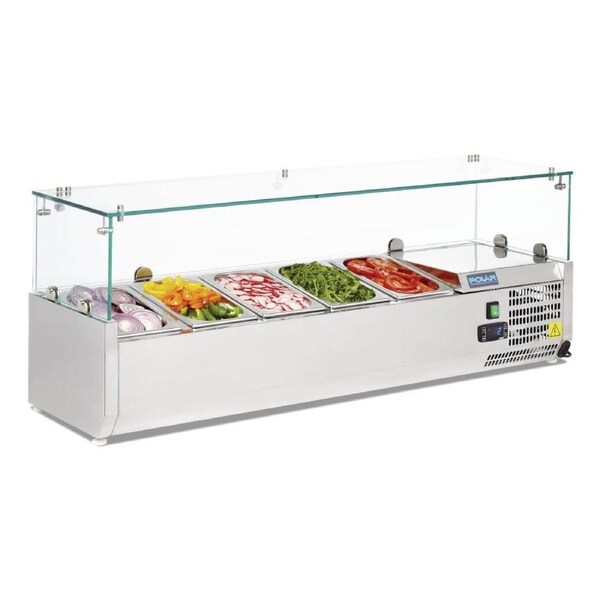 Polar G-Series Countertop Prep Fridge 5x 1/4GN with Glass Sneeze guard- Commercial