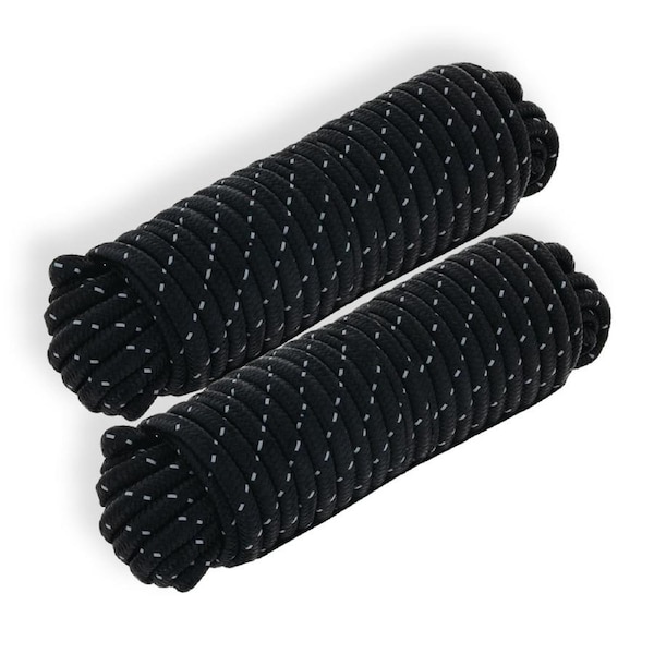 2x Hulk 4x4 Durable 15m Hi-Vis Reflective Rope String For Camping/Boating Black