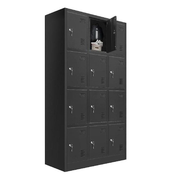12 Doors Steel Locker Gym Office School Stationary Storage Cabinet Black