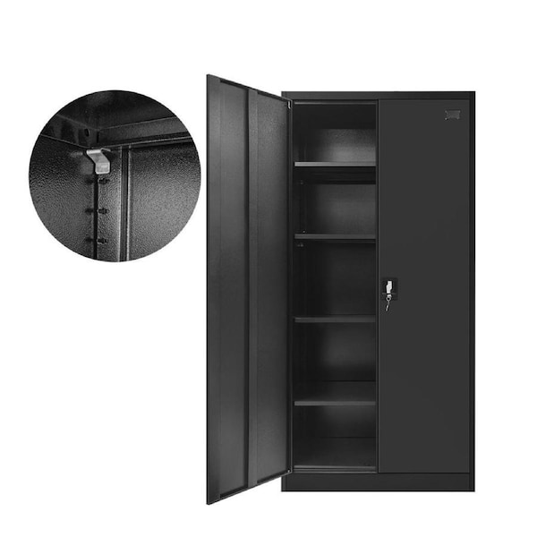 185cm Steel Filing Cabinet Office Stationary Lockable Storage Cupboard 2 Door 4 Shelves