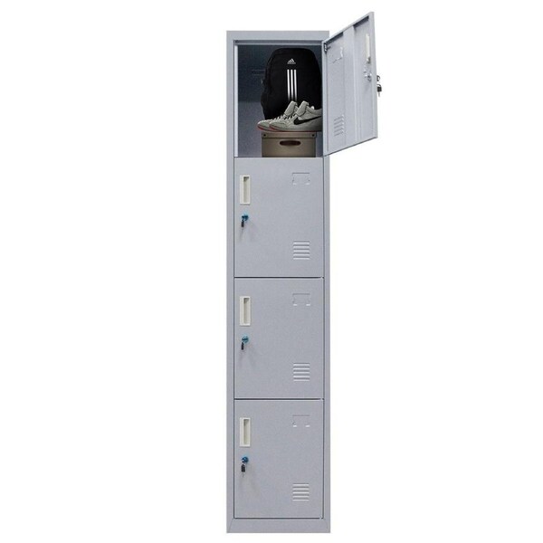 Filing Cabinet Storage Steel Metal Locker 4 Doors Cupboard Organiser Gym School Office Home Lab Dorm Steel Grey