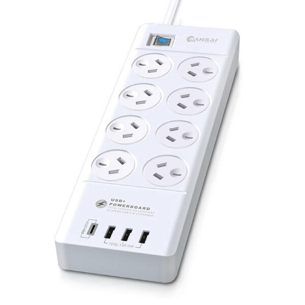 LITO Sansai 8 Outlet 3 USB-A & 1 USB-C Powerboard Master -White