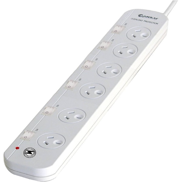 LITO Sansai 6-Way Power Board (661SW) with Switches - White