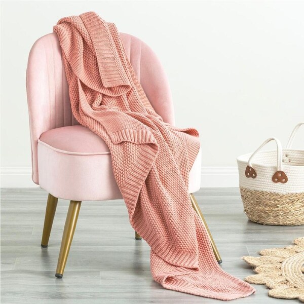 Moss Seed Stitch 100% Cotton Knitted Throw 130 x 170 Cms Rose