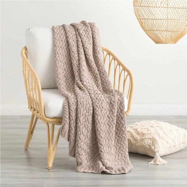 Lenni 100% Cotton Knitted Throw 130 x 170 Cms Camel