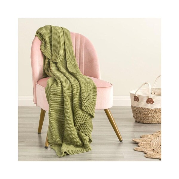 Moss Seed Stitch 100% Cotton Knitted Throw 130 x 170 Cms Sage