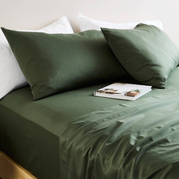 MyHouse Riley Bamboo Cotton Fitted Sheet Bamboo/Cotton - Moss - Queen