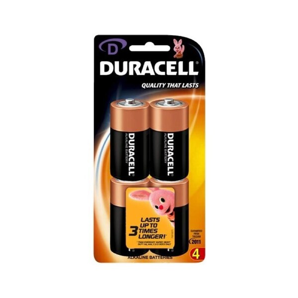 4pc Duracell Copper Top D Alkaline Battery 1.5V Multi Purpose for Clocks/Radios