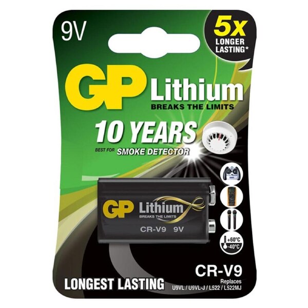1pc GP 9V Lithium 1200mAh Anti Leakage Battery for Smoke Alarms/Detectors CR9VC1