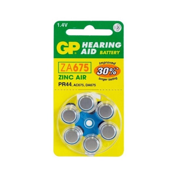 6pc GP 1.4V Zinc Air 675/PR44/AC675/DA675 Single Use Battery for Hearing Aids