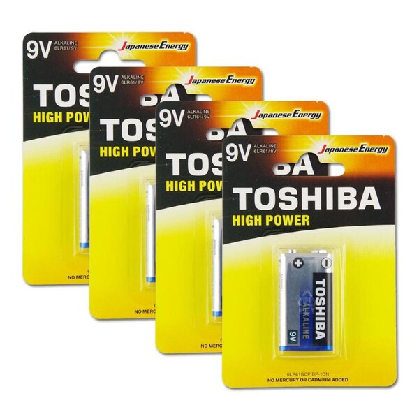 4x Toshiba 6LR61 Alkaline 9V Battery No Mercury/Cadmium Added Leakage Resistant