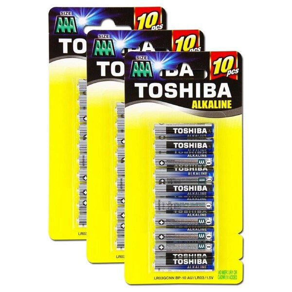 30pc Toshiba Alkaline AAA Battery 1.5V Leakage Resistant No Mercury/Cadmium LR03