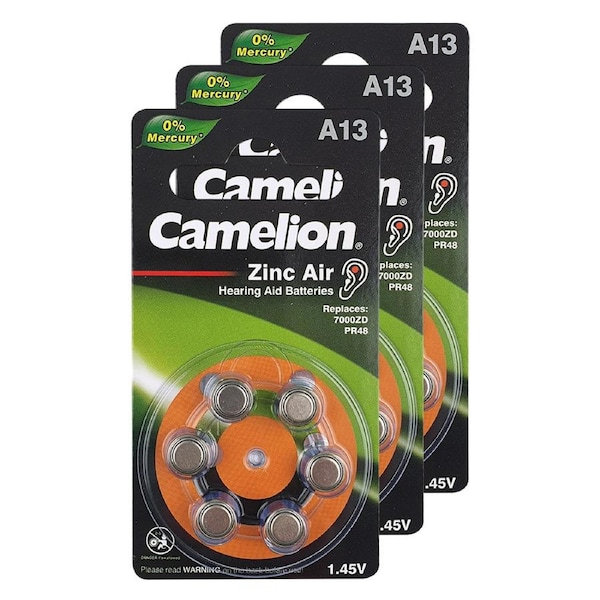 3x 6pc Camelion A13 Zinc Air 1.45V Battery Button Cell Batteries for Hearing Aid
