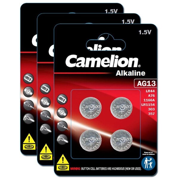 12pc Camelion Alkaline LR44/AG13 Button Cell Batteries For Calculator/Car Keys