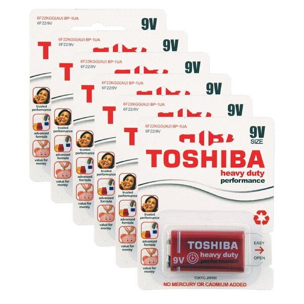 6x Toshiba Heavy Duty 9V BP1 6F22 Battery Carbon Zinc Lasting Power Household