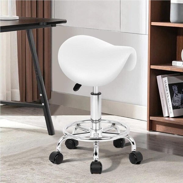ALFORDSON Salon Stool Saddle Swivel Chair Barber Hairdressing Sierra (White)
