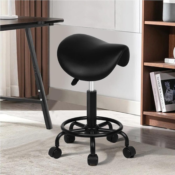 ALFORDSON Salon Stool Saddle Swivel Chair Barber Hairdressing Sierra (All Black)