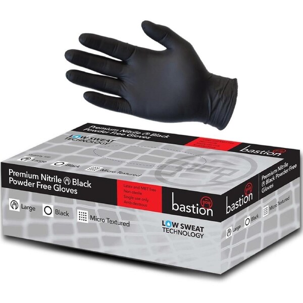 90pcs Bastion Black Nitrile Gloves Powder Free Industrial, 7g, Micro Textured - 2XLarge