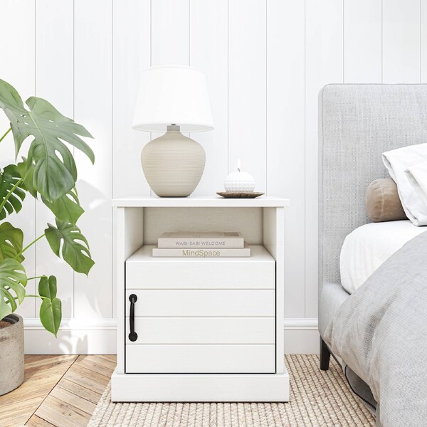 Hamptons 1 Shelf 1 Door Bedside Table - White