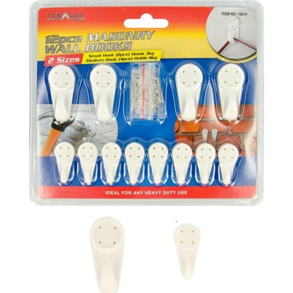 Ozoffer 12pce Masonary Wall Hooks-Asst Sizes