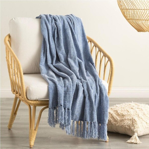 Newland Polyester Chenille Throw 130 x 170 Cms French Blue