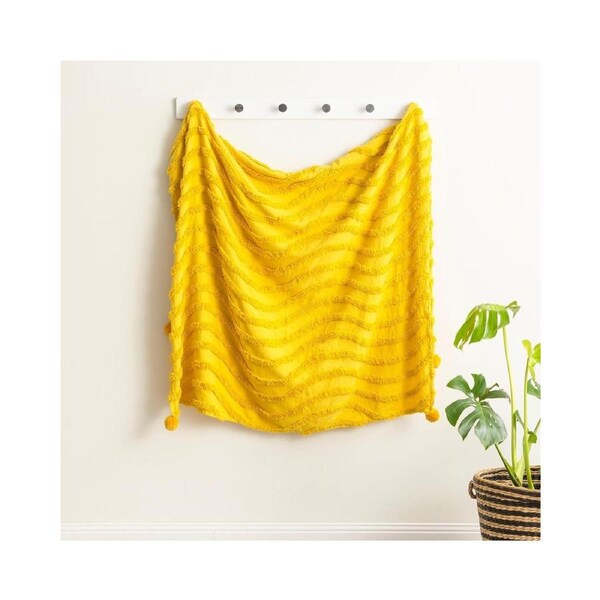 Wave Cotton Chenille Vintage Washed Tufted Throw 130 x 200 Cms Mustard