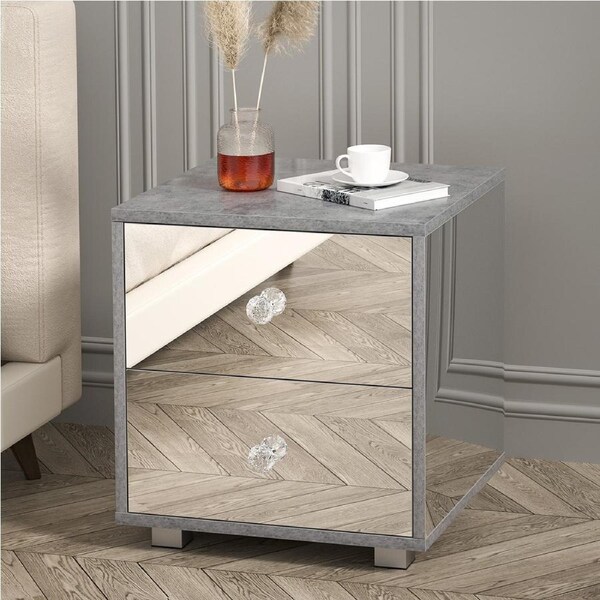 Advwin Mirrored Bedside Table 2 Drawers Storage Nightstand