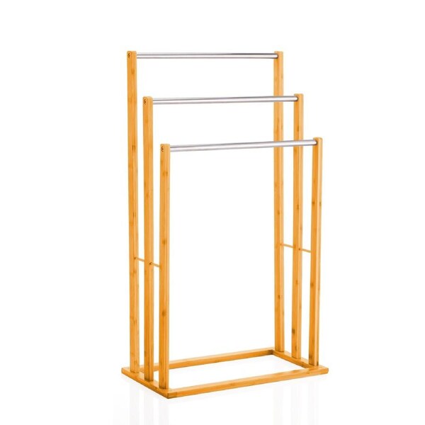 CARLA HOME Bamboo Towel Bar Holder Rack 3-Tier Free Standing for Bathroom. Towel Racks. Towel Rail Bathroom Accessory. Shower Hand Dish Towel. Towel Holder. Hand Towel Bar (Metal Holder)