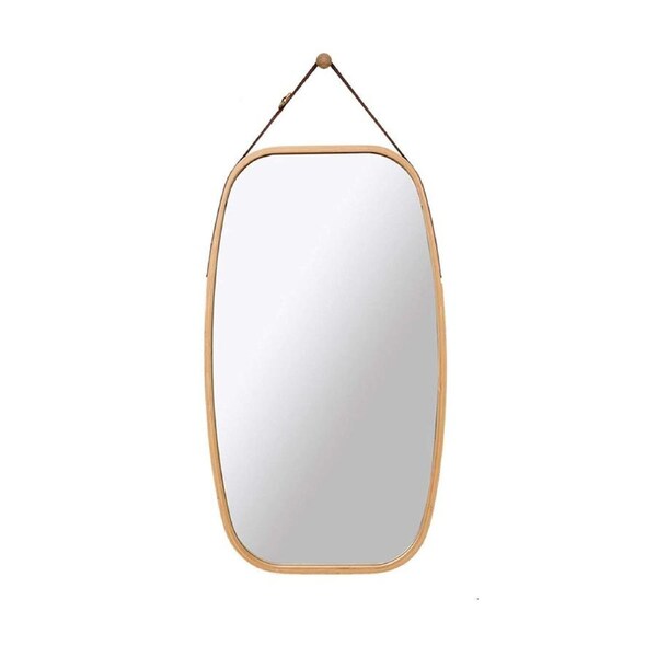 CARLA HOME Hanging Wall Mirror 74x43cm - Solid Bamboo Frame and Adjustable Leather Strap for Bathroom and Bedroom Vanity Mirror Makeup Mirror Face Mirrors Wall Shelf Mirror (Full Length)
