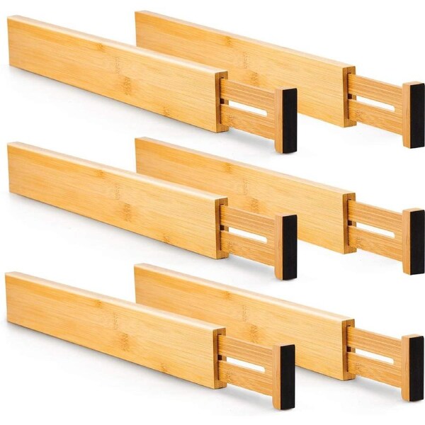CARLA HOME 6 Pack Bamboo Adjustable Kitchen Drawer Dividers (Large 44-55 cm)