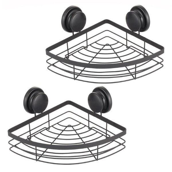 CARLA HOME 2 Pack Round Corner Shower Caddy Shelf Basket Rack with Premium Vacuum Suction Cup No-Drilling for Bathroom and Kitchen