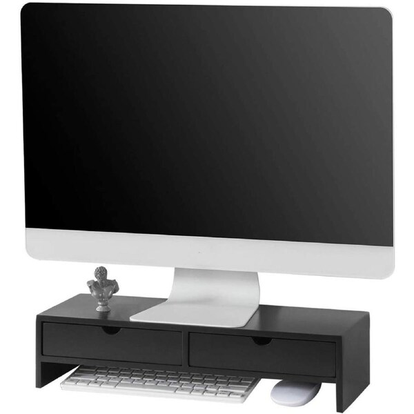 VIKUS Black Monitor Stand Desk Organizer with 2 Drawers