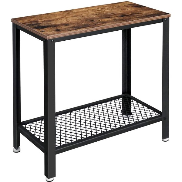 Industrial Side Table 2-Tier With Mesh and Metal Frame Rustic Brown