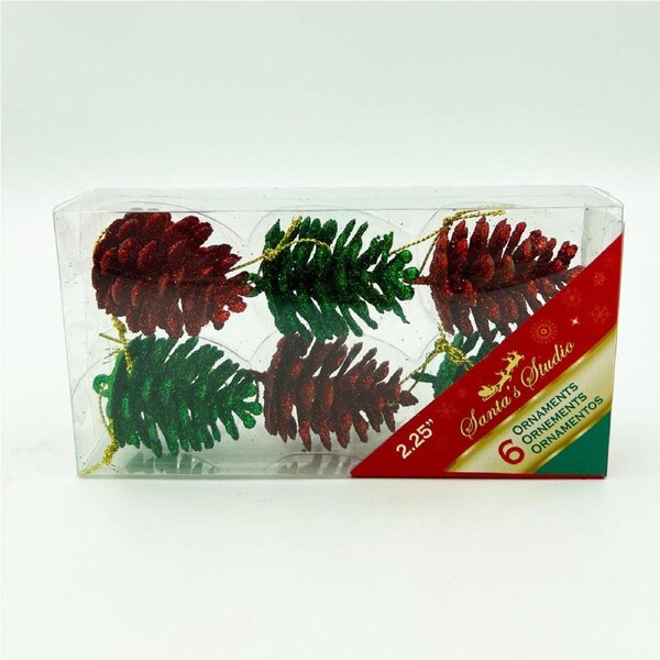 Glitter Pine Cones Green And Red 5.7cm