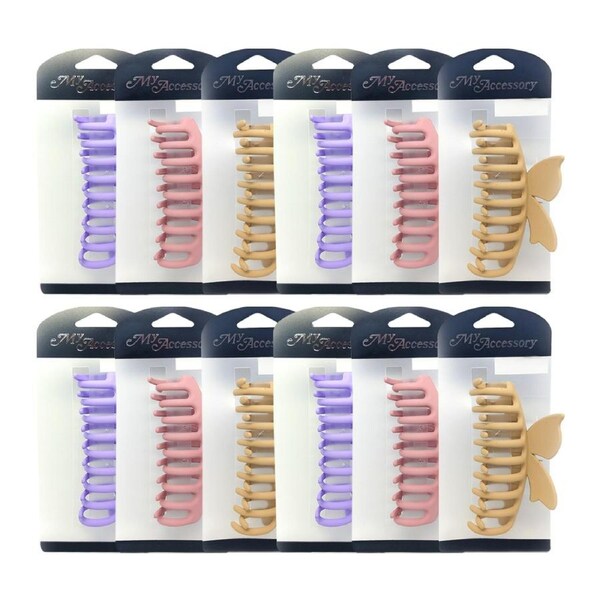 12x My Accessory Melrose Hair Claw/Crab Clip Butterfly Matte Barrel 11cm Assort