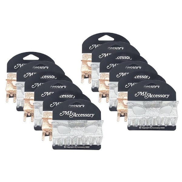 12x My Accessory Women's Melrose Hair Styling Crab Clip Glitter Fill Assort 9cm