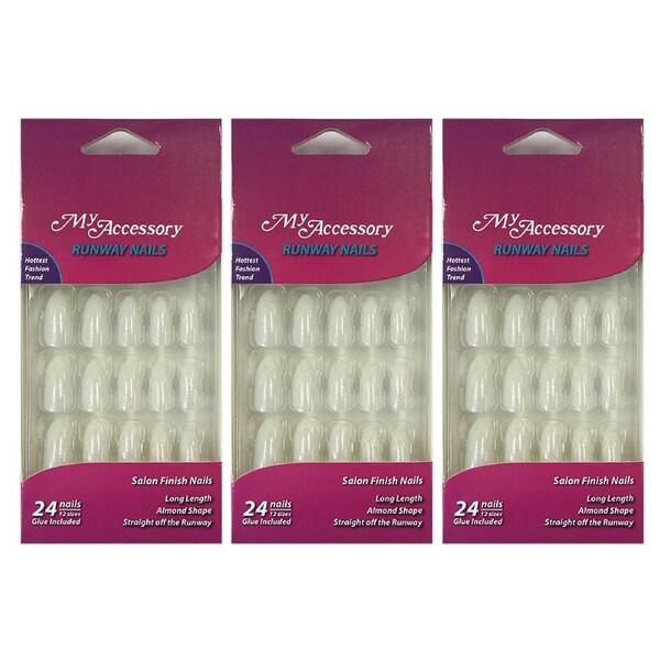 72pc My Accessory Runway Artificial Fake Glue On Glue On Nails Pearlised Almond