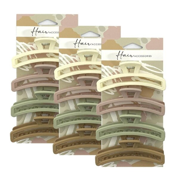 12pc Hair Accessories Melrose Womens 10cm Clip/Crab Claw Curve Natural Mix Style
