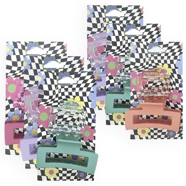 12pc Hair Accessories Melrose 5cm Square & 9cm Rectangle Clips Styling Assorted