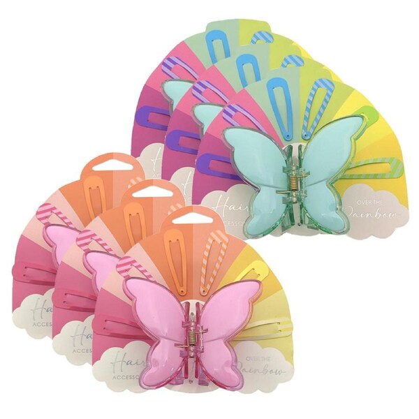 42pc Hair Accessories Sleepie Clips w/ Butterfly Clip Over The Rainbow Assorted