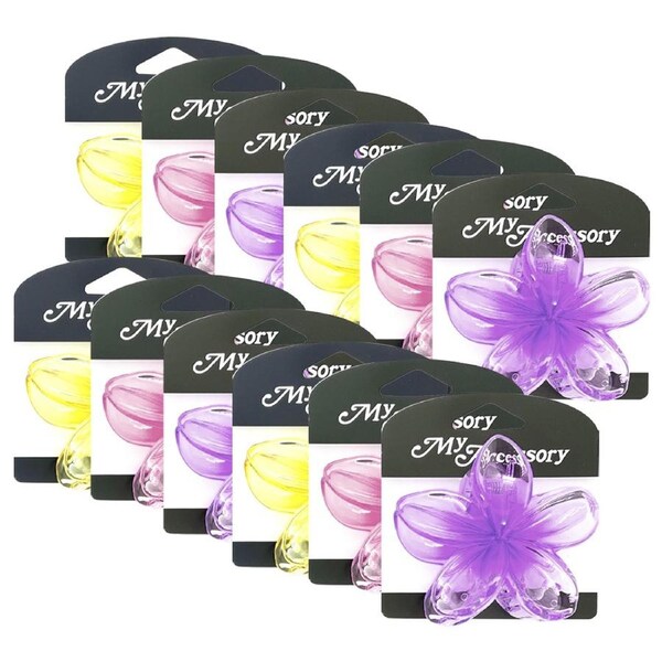 12x My Accessory Women's Melrose Hair Crab Clip Transparent Flower 7.5cm Asst